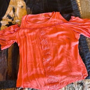 Coral Cold Shoulder Top